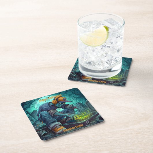 Zombie DJ Rave Halloween-Party Vibes Rechteckiger Pappuntersetzer (Vor Ort)