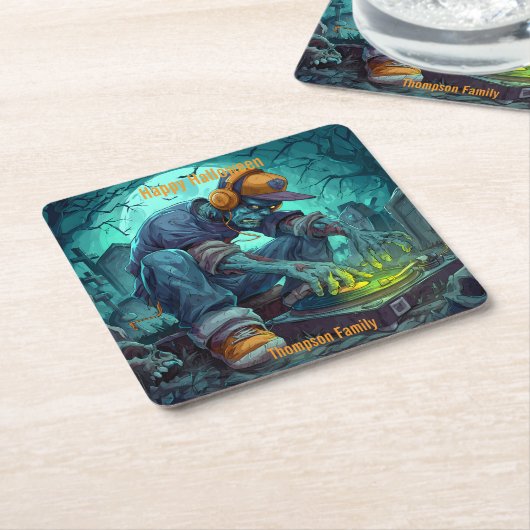 Zombie DJ Rave Halloween-Party Vibes Rechteckiger Pappuntersetzer (angewinkelt)