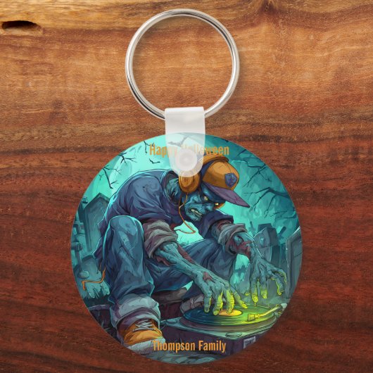 Zombie DJ Rave Halloween-Party Vibes Schlüsselanhänger (Vorderseite)