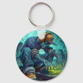 Zombie DJ Rave Halloween-Party Vibes Schlüsselanhänger (Rückseite)