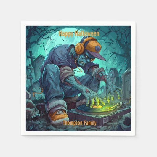 Zombie DJ Rave Halloween-Party Vibes Serviette (Vorderseite)