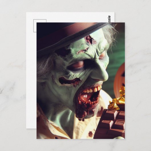 Zombie Eating Halloween Chocolate Postkarte (Vorne/Hinten)