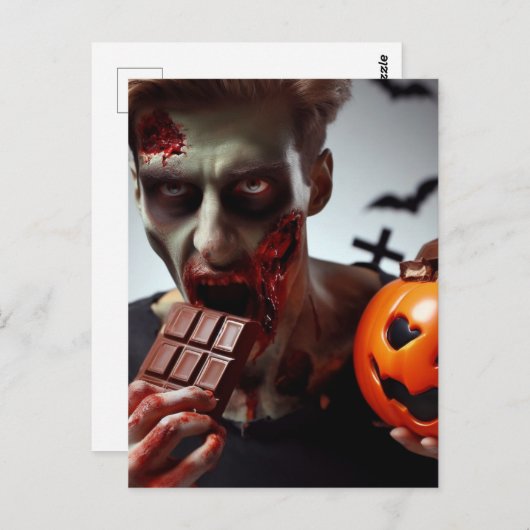 Zombie Eating Halloween Chocolate Postkarte (Vorne/Hinten)