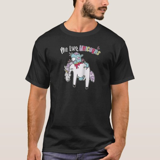 Zombie Eating Unicorn Cartoon Illustration Ich wie T-Shirt (Vorderseite)
