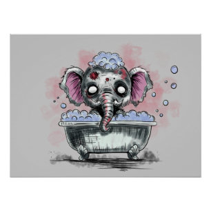 Zombie Elephant in einer Badewanne Poster