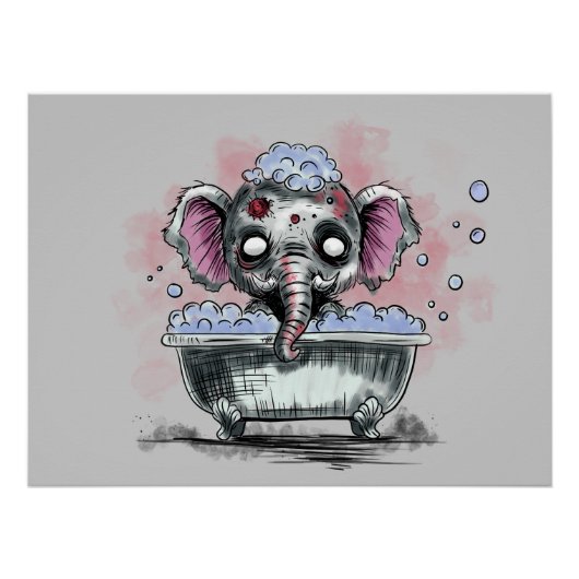 Zombie Elephant in einer Badewanne Poster (Vorderseite)