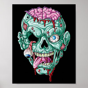 Zombie Face Gehirn Halloween Jungs Männer Frauen M Poster