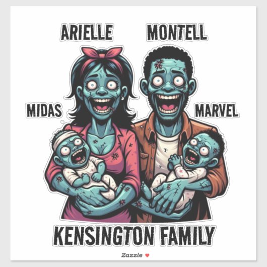 Zombie-Familie mit Twin Boys | Funny Halloween Aufkleber (Blatt)
