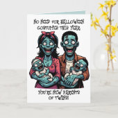 Zombie-Familie mit Twin Boys | Funny Halloween Karte (Gelbe Blume)