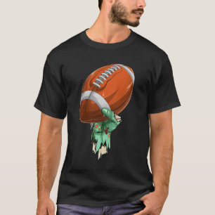 Zombie-Felsenhand hält Football-Halloween T-Shirt