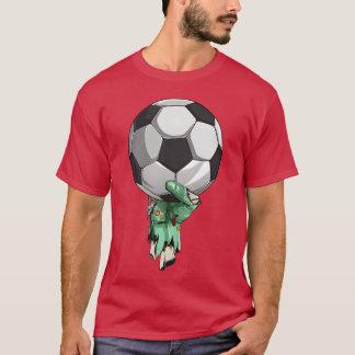 Zombie-Felsenhand hält Fußball-Halloween-Mädchen T-Shirt