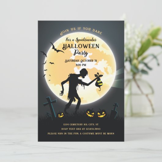 Zombie Friedhof Halloween-Party Einladung (Stehend Vorderseite)