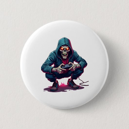 Zombie Gamer - Funny Halloween Gaming Shirt Button (Vorderseite)