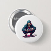 Zombie Gamer - Funny Halloween Gaming Shirt Button (Vorne & Hinten)