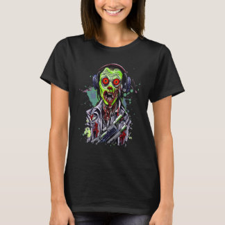 Zombie Gamer Playing Video Game Halloween Horror T-Shirt