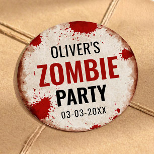 Zombie Geburtstagsparty mit rostigem Schild und Bl Runder Aufkleber