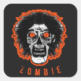 ZOMBIE-Gesicht - Orangefarbene Augen - Haare Quadratischer Aufkleber
