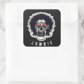 ZOMBIE-Gesicht - Orangefarbene Augen Quadratischer Aufkleber (Tasche)