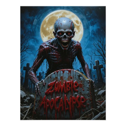 Zombie Ghoul Gruseliger Friedhof Vollmond Poster (Vorderseite)