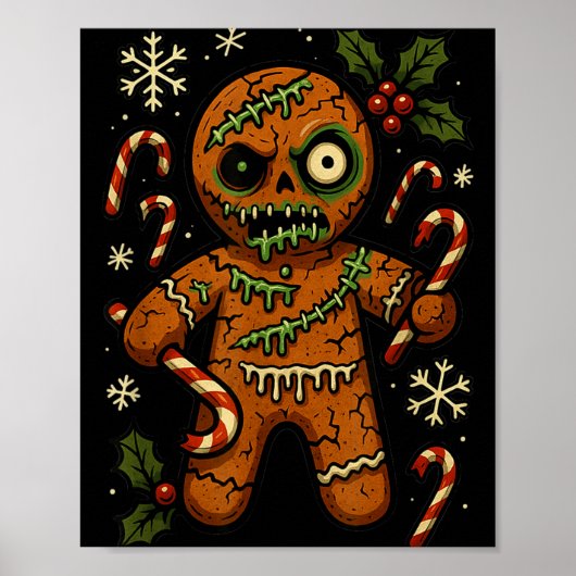 Zombie Gingerbread Man Christmas Zombie T Shirt Poster (Vorne)