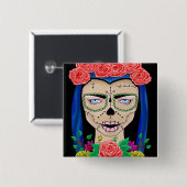 Zombie Girl Illustration mit einer Krone von Rose Button (Vorne & Hinten)