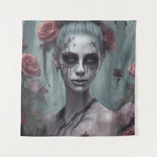 Zombie Girl in den Rose Wandteppich (Vorderseite)