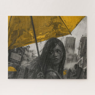 Zombie Girl mit gelbem Regenschirm Puzzle
