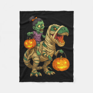 Zombie Girl Riding Mummy T Rex Halloween Kids Tric Fleecedecke