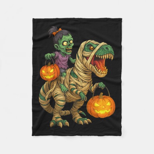 Zombie Girl Riding Mummy T Rex Halloween Kids Tric Fleecedecke (Vorderseite)
