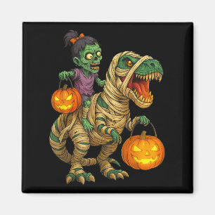 Zombie Girl Riding Mummy T Rex Halloween Kids Tric Magnet