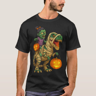 Zombie Girl Riding Mummy T Rex Halloween Kids Tric T-Shirt