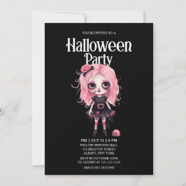 Zombie Girl Skull Pink Horror Halloween-Party Einladung