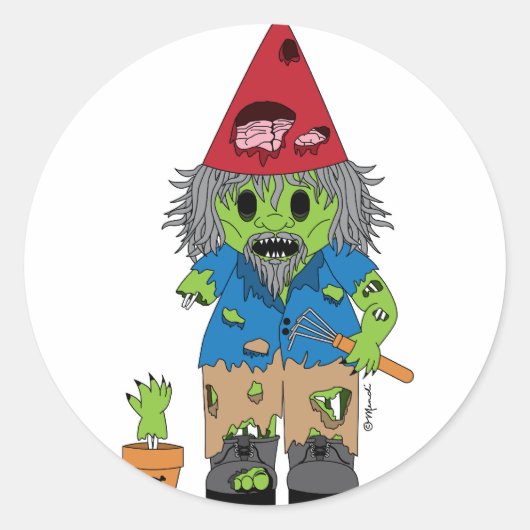 Zombie Gnome Runder Aufkleber (Vorderseite)