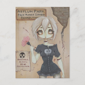 Zombie Goth Girl niedliche Postcard Gehirn untot Postkarte