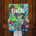 Zombie Graffiti Room Décor Monogram Door Poster<br><div class="desc">Mit einem Punk-Zombie-Jungen auf einem hellen, bunten Graffiti-Hintergrund mit Ihrer persönlichen Auswahl. Ideal für Studentenwohnheime, Kinderzimmer und mehr. Macht ein tolles Statement an der Wand hinter Ihrem Bett. Fügen Sie jedem Kinderzimmer mit diesem modernen Poster Farbe hinzu. Auch macht ein großartiges personalisiertes Geschenk für einen Geburtstag, Weihnachten oder andere Anlässe....</div>