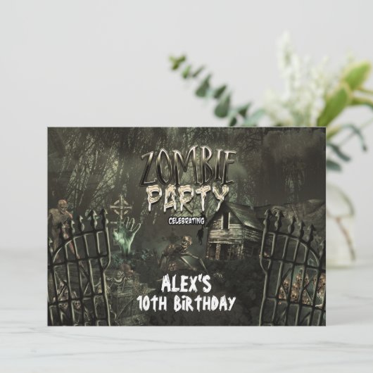 Zombie Graveyard Geburtstagsparty Einladungen (Stehend Vorderseite)