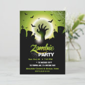 Zombie Graveyard Green Halloween Einladung (Stehend Vorderseite)