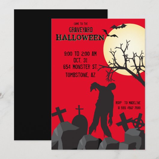 Zombie Graveyard Halloween-Party Einladung (Vorne/Hinten)