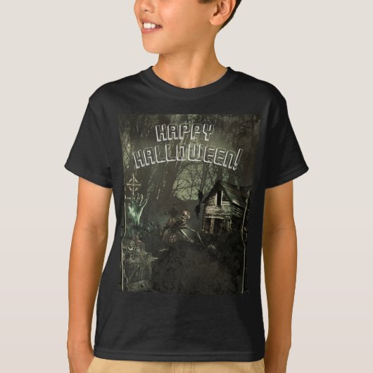 Zombie Graveyard Horror Beängstigendes Halloween T-Shirt (Vorderseite)