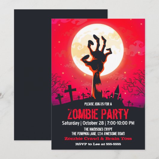 Zombie Graveyard Red Halloween Einladung (Vorne/Hinten)
