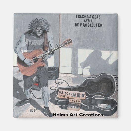 Zombie Guitar Musician Button Magnet (Vorne)