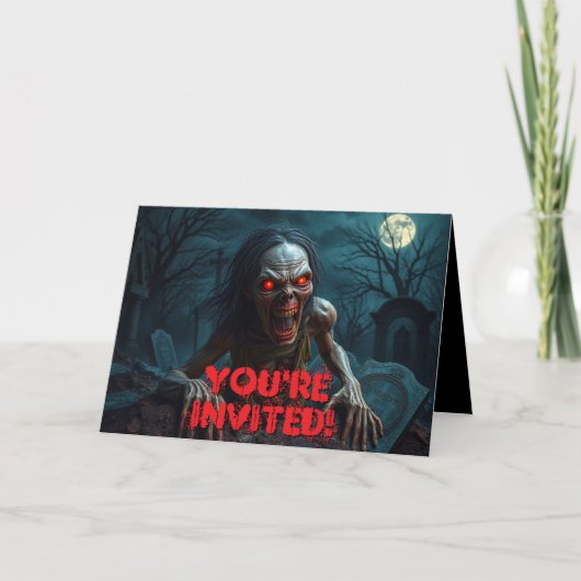Zombie Halloween Graveyard Fullmoon Einladung (Vorderseite)