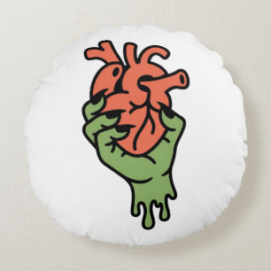 Zombie Hand Holding Heart Rundes Kissen