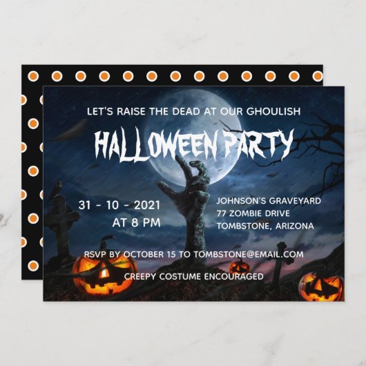 Zombie Hand Vollmond Creepy Halloween-Party Einladung (Vorne/Hinten)