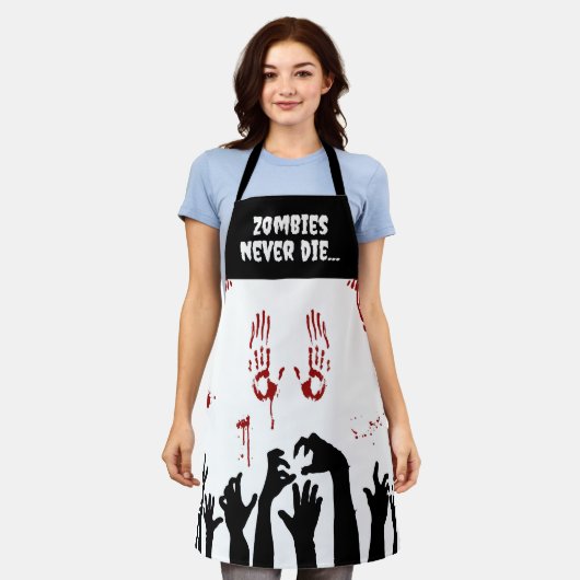 Zombie Hands and Blood Spritzer Horror Schürze (Getragen)
