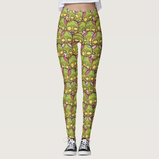 Zombie Head Nahtloses Muster Leggings (Vorderseite)