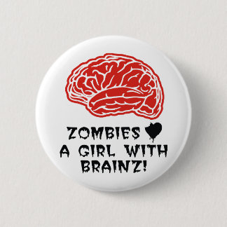 Zombie-Herz ein Mädchen mit Brainz Button