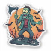 Zombie Holding Ax Creepy Halloween Design Aufkleber (Vorderseite)