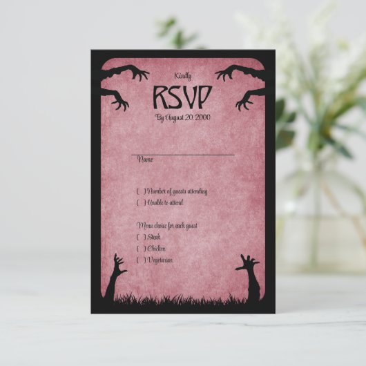 Zombie Horror Halloween Hochzeit RSVP Karte (Stehend Vorderseite)