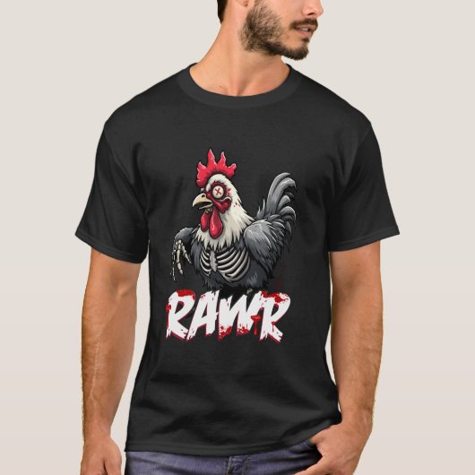 Zombie-Hühnchen, Creepy Dystopian Untot Rooster T-Shirt (Vorderseite)